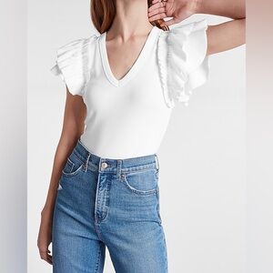 Express Black Ruffled Cap Sleeve Bodysuit